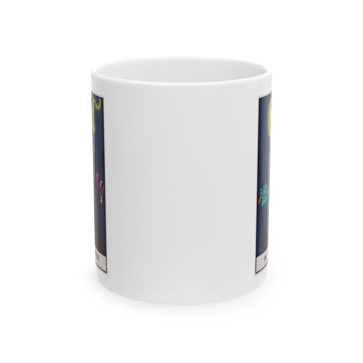 The Tower Tarot Card Coffee Mug - Double Sided Print, White Ceramic, 11oz by TheGlassyLass.com