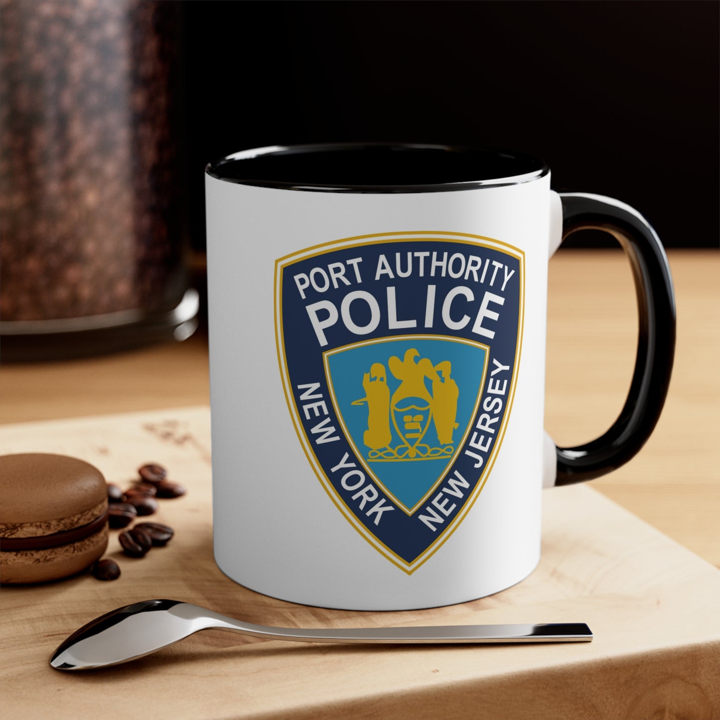 Port Authority Police Coffee Mug - Double Sided Black Accent White Ceramic 11oz by TheGlassyLass.com