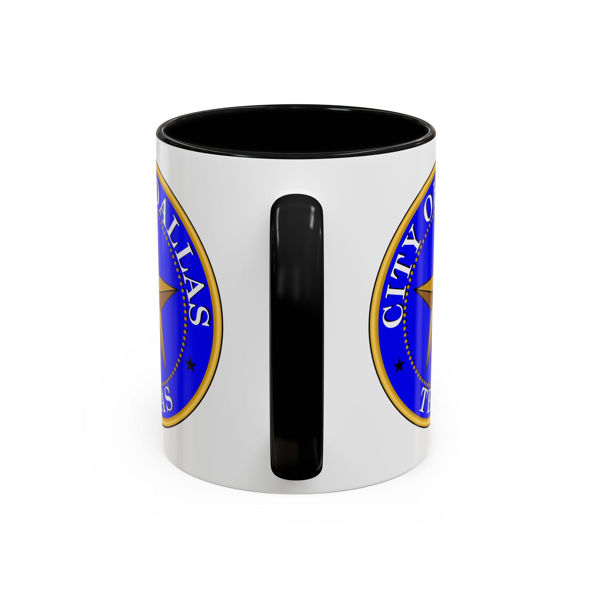 City of Dallas Seal Coffee Mug - Double Sided Print, Black Accent White Ceramic, 11oz by TheGlassyLass.com