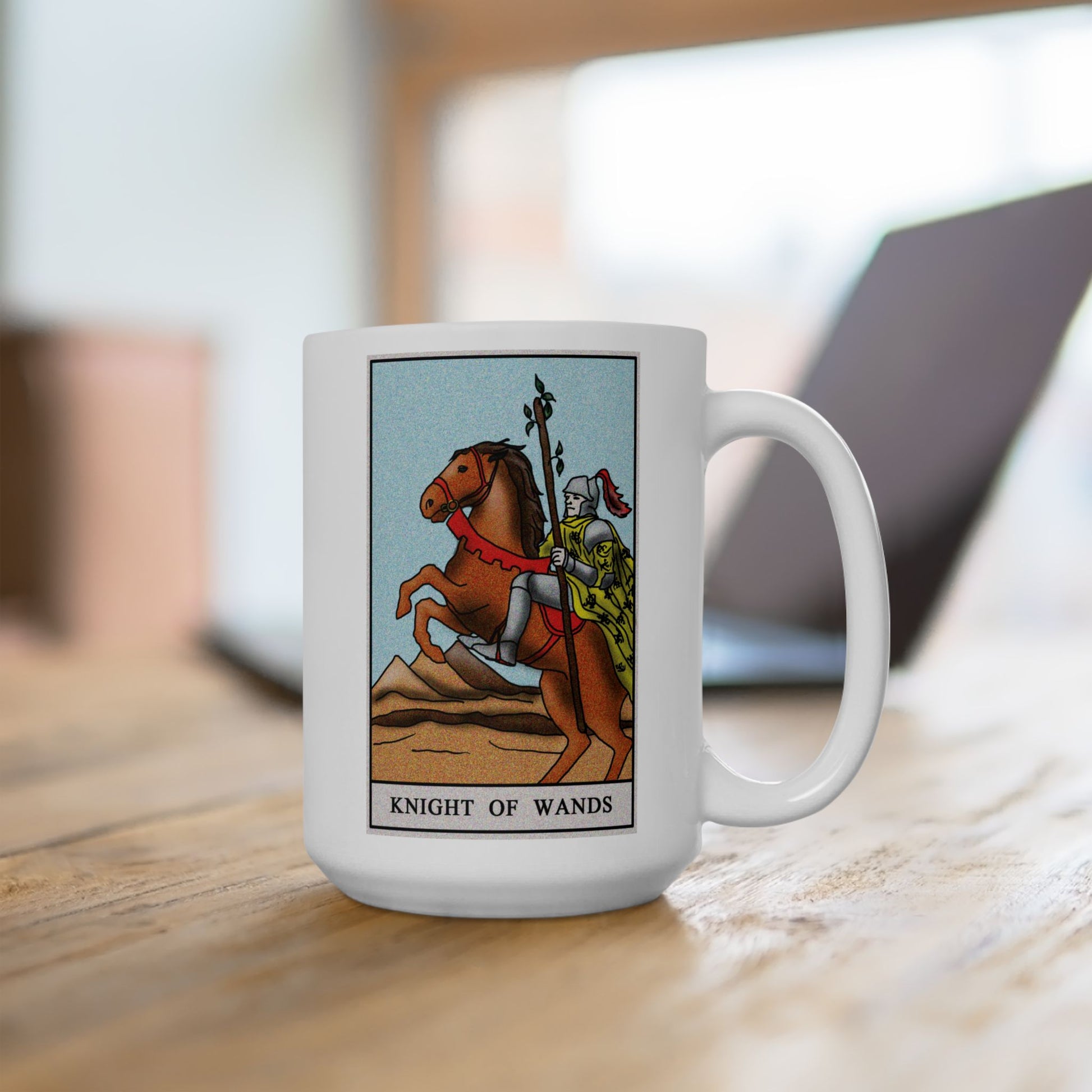 Knight of Wands Tarot Card Coffee Mug - Double Sided White Ceramic 15oz by TheGlassyLass.com