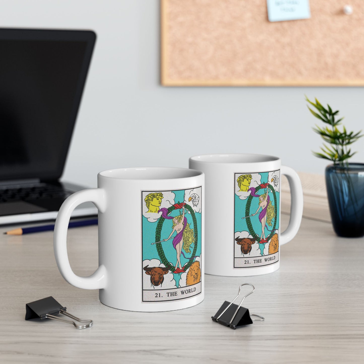 The World Tarot Card Coffee Mug - Double Sided Print, White Ceramic, 11oz by TheGlassyLass