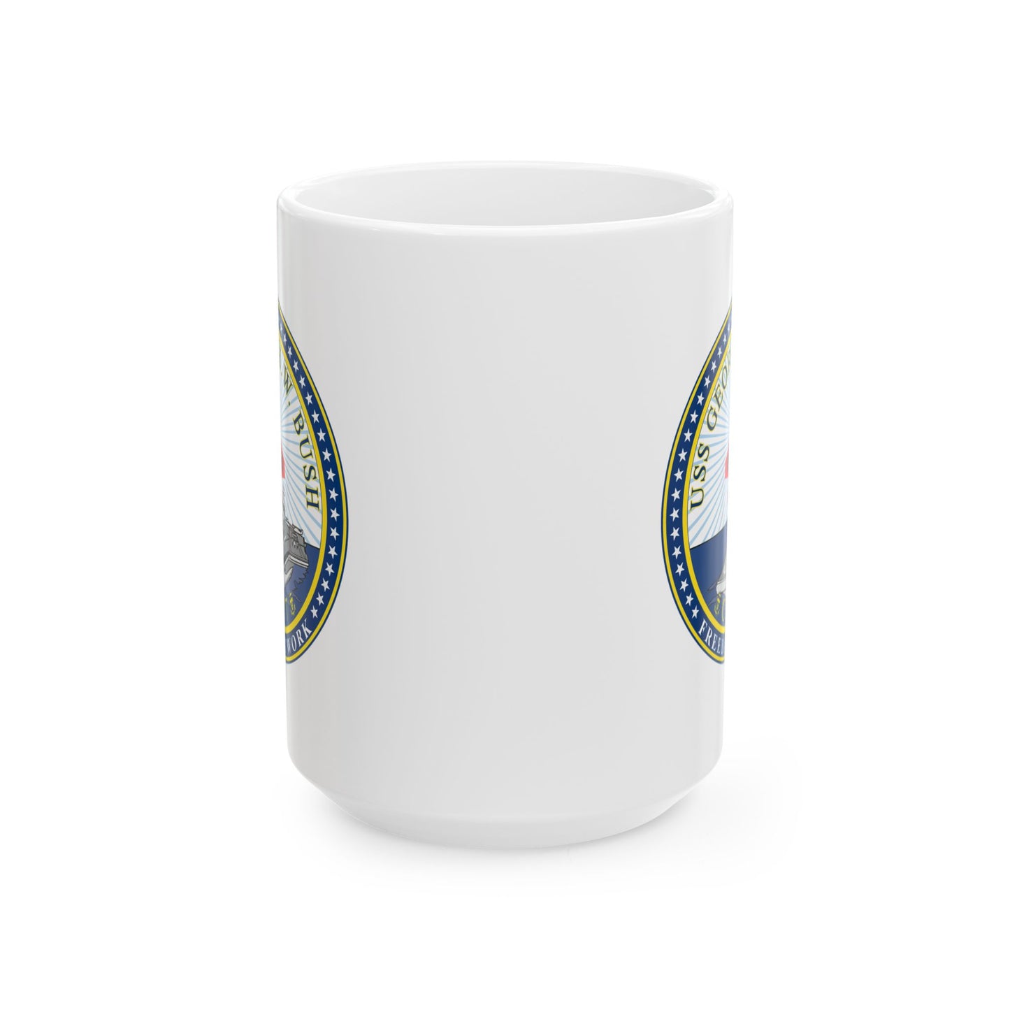 USS George H. W. Bush CVN 77 Seal Coffee Mug - Double Sided Print, White Ceramic, 15oz by TheGlassyLass.com