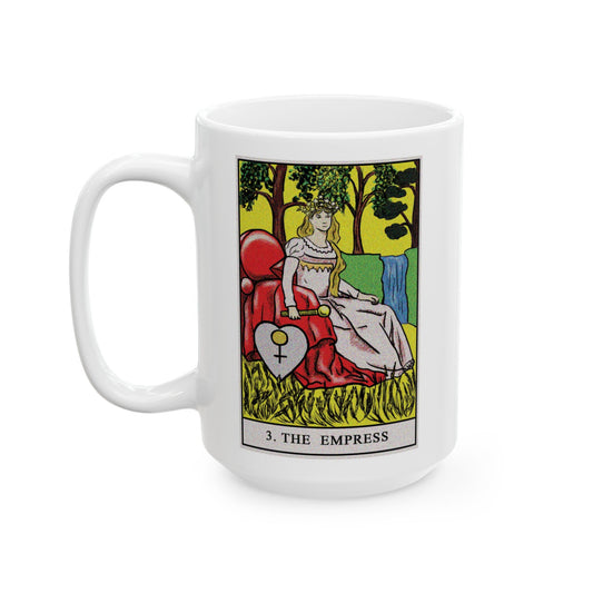 The Empress Tarot Card Coffee Mug - Double Sided White Ceramic 15oz by TheGlassyLass