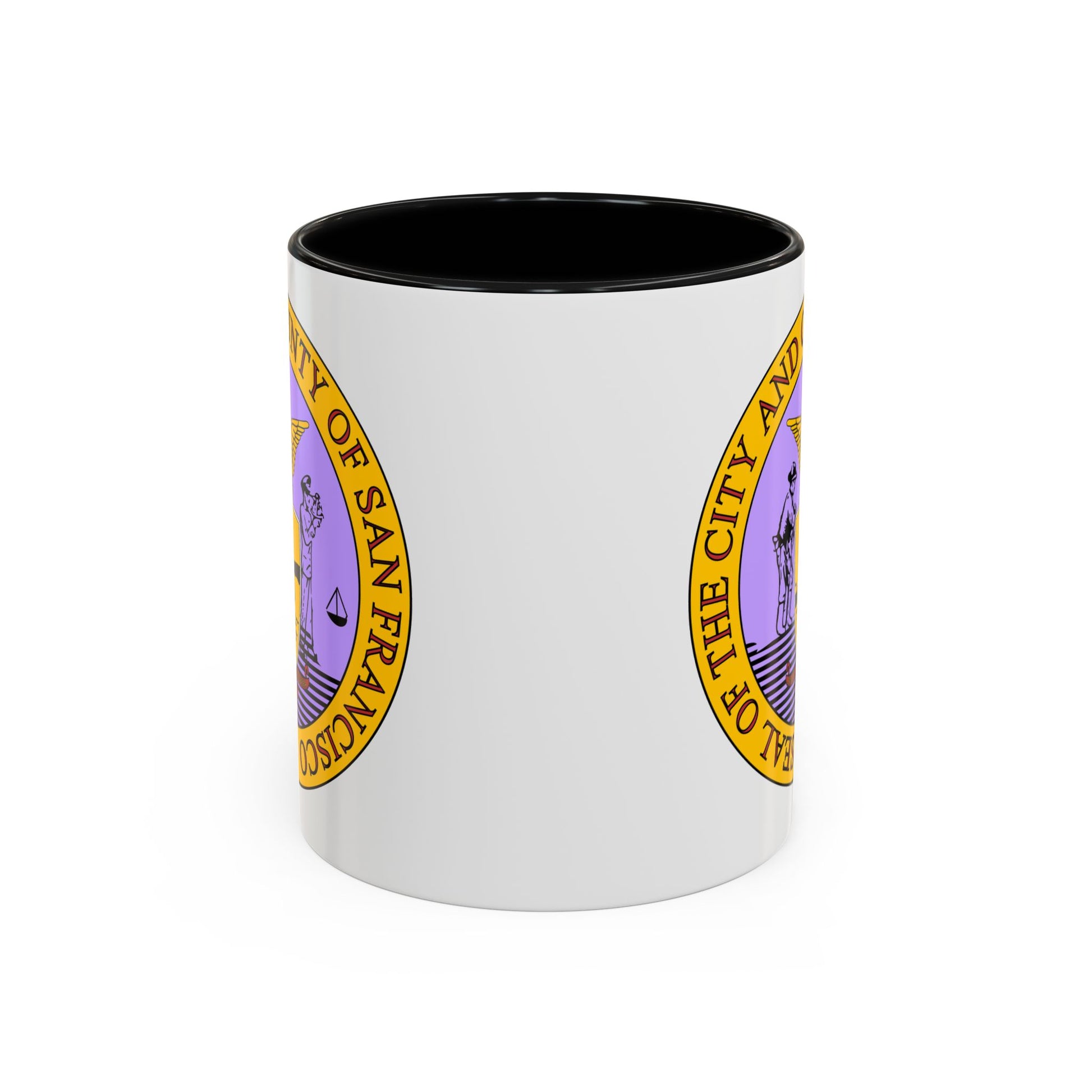 San Francisco City / County Seal Coffee Mug - Double Sided Print, Black Accent White Ceramic, 11oz by TheGlassyLass.com