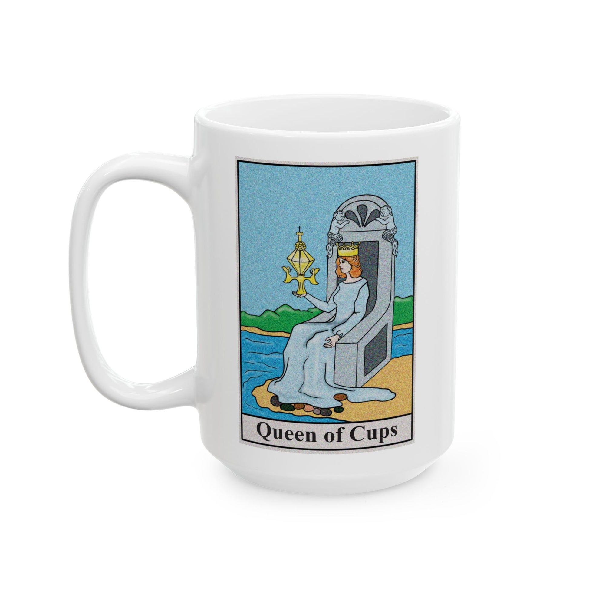 Queen of Cups Tarot Card Coffee Mug - Double Sided White Ceramic 15oz by TheGlassyLass.com