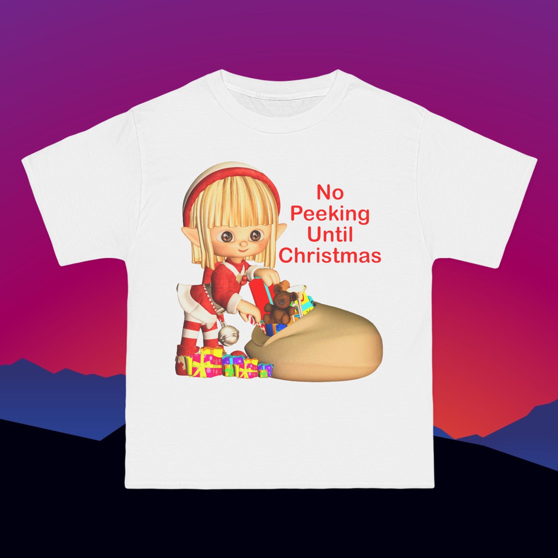 Christmas Elf T-Shirt: (Hanes Beefy-T 100% Preshrunk Cotton Custom Printed by TheGlassyLass.com