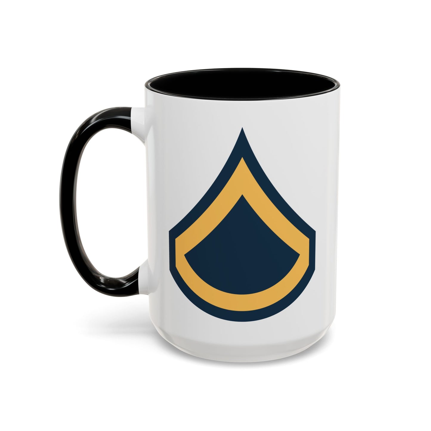 US Army Private First Class (E-3) Stripes Coffee Mug - Double Sided Print, Black Accent White Ceramic, 15oz by TheGlassyLass.com