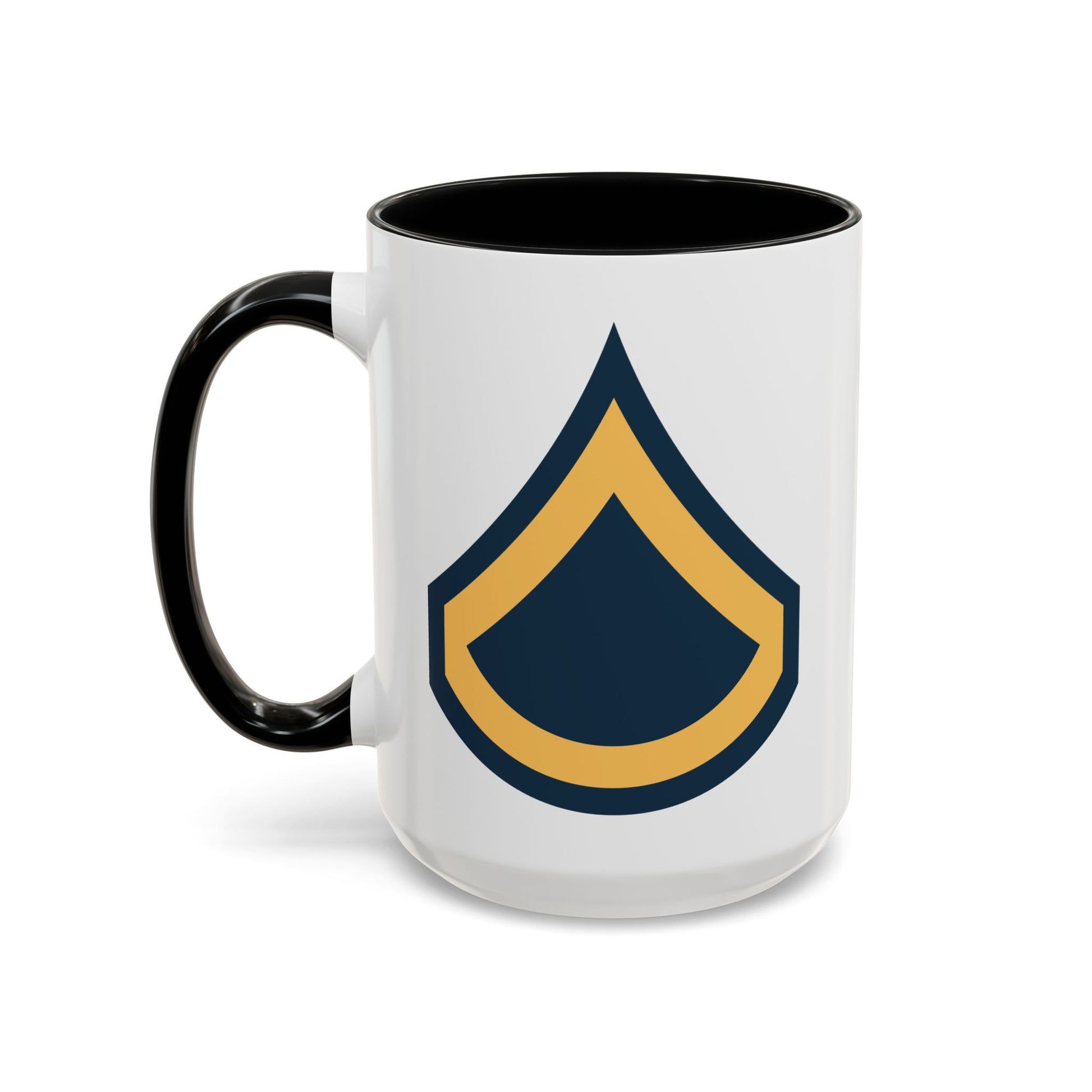 US Army Private First Class (E-3) Stripes Coffee Mug - Double Sided Print, Black Accent White Ceramic, 15oz by TheGlassyLass.com