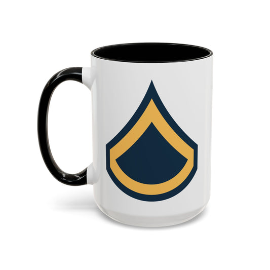 US Army Private First Class (E-3) Stripes Coffee Mug - Double Sided Print, Black Accent White Ceramic, 15oz by TheGlassyLass.com