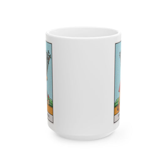 Ten of Wands Tarot Card Coffee Mug - Double Sided White Ceramic 15oz by TheGlassyLass.com