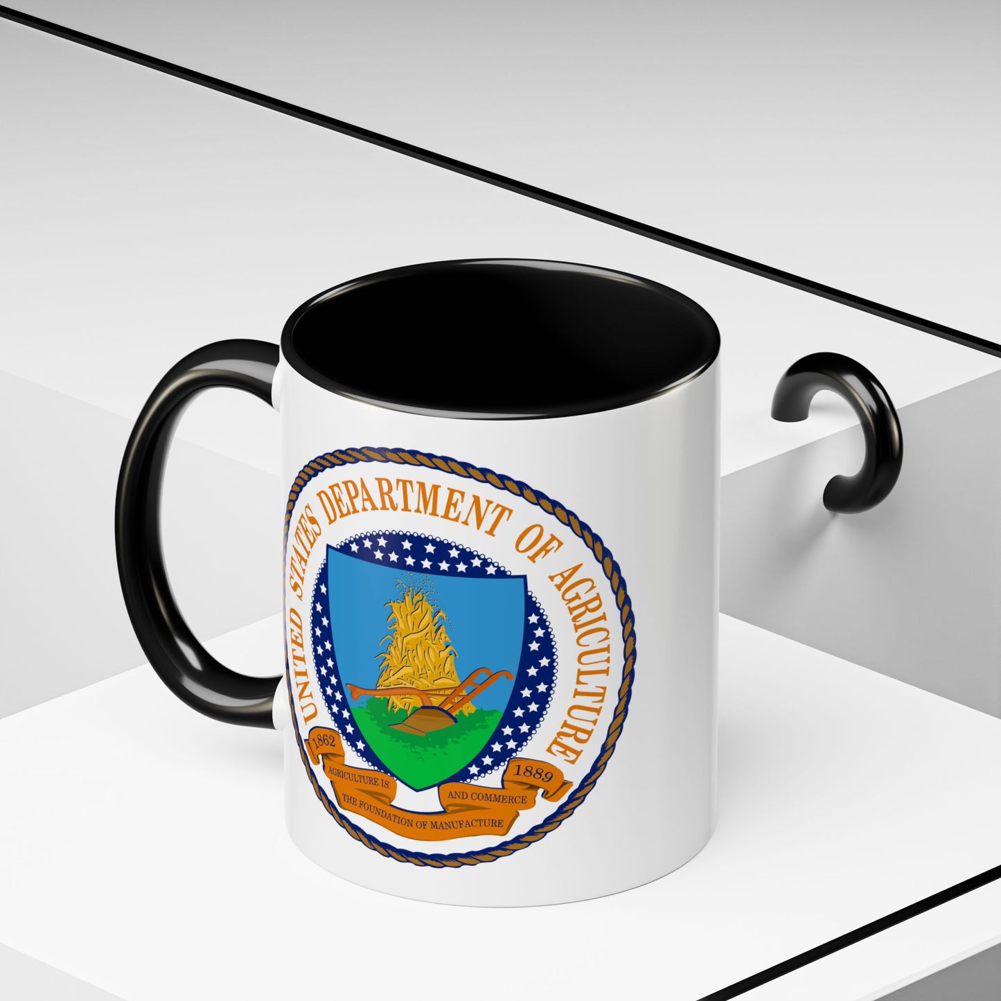 United States Department of Agriculture Seal Coffee Mug - Double Sided Print, Black Accent White Ceramic, 11oz by TheGlassyLass.com