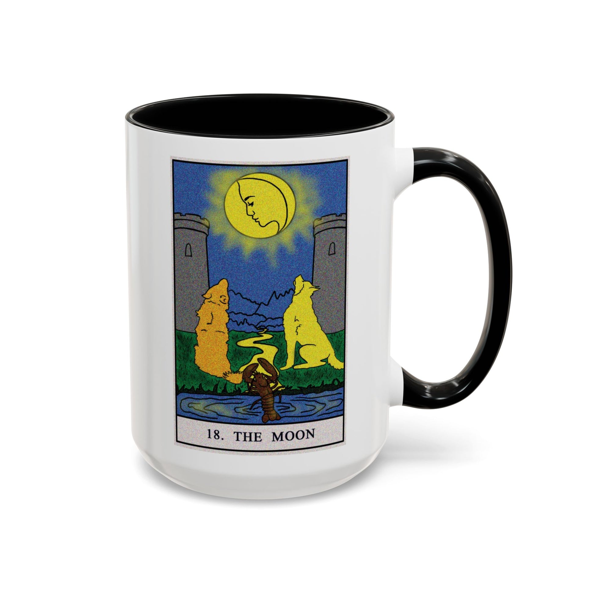 The Moon Tarot Card Coffee Mug - Double Sided Print, White Ceramic, 11oz by TheGlassyLass.com