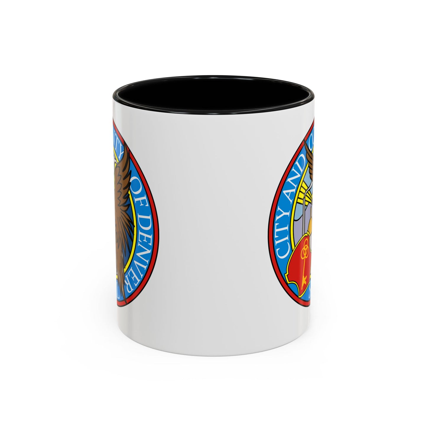 Denver City/County Seal Coffee Mug - Double Sided Print, Black Accent White Ceramic, 11oz by TheGlassyLass.com