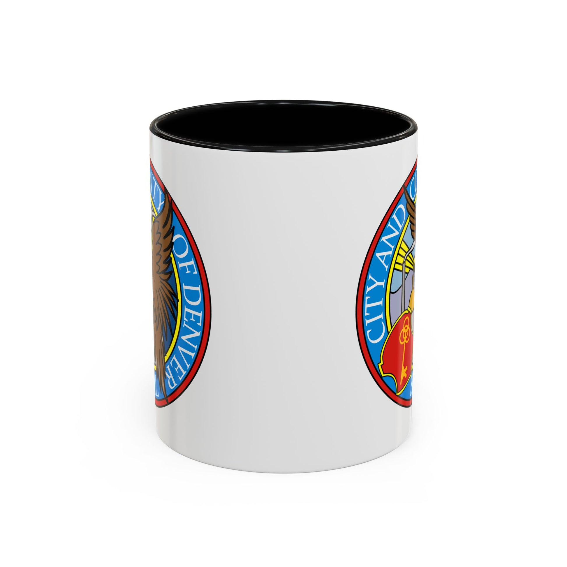 Denver City/County Seal Coffee Mug - Double Sided Print, Black Accent White Ceramic, 11oz by TheGlassyLass.com