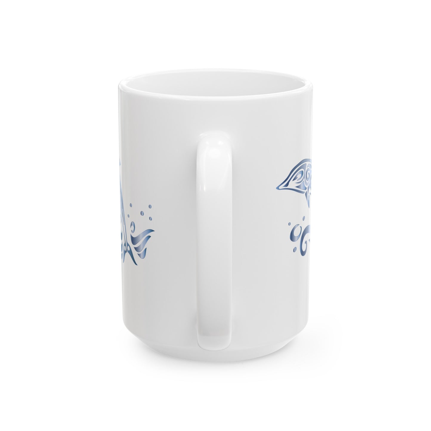 Dolphin Coffee Mug - Double Sided White Ceramic 15oz by TheGlassyLass.com