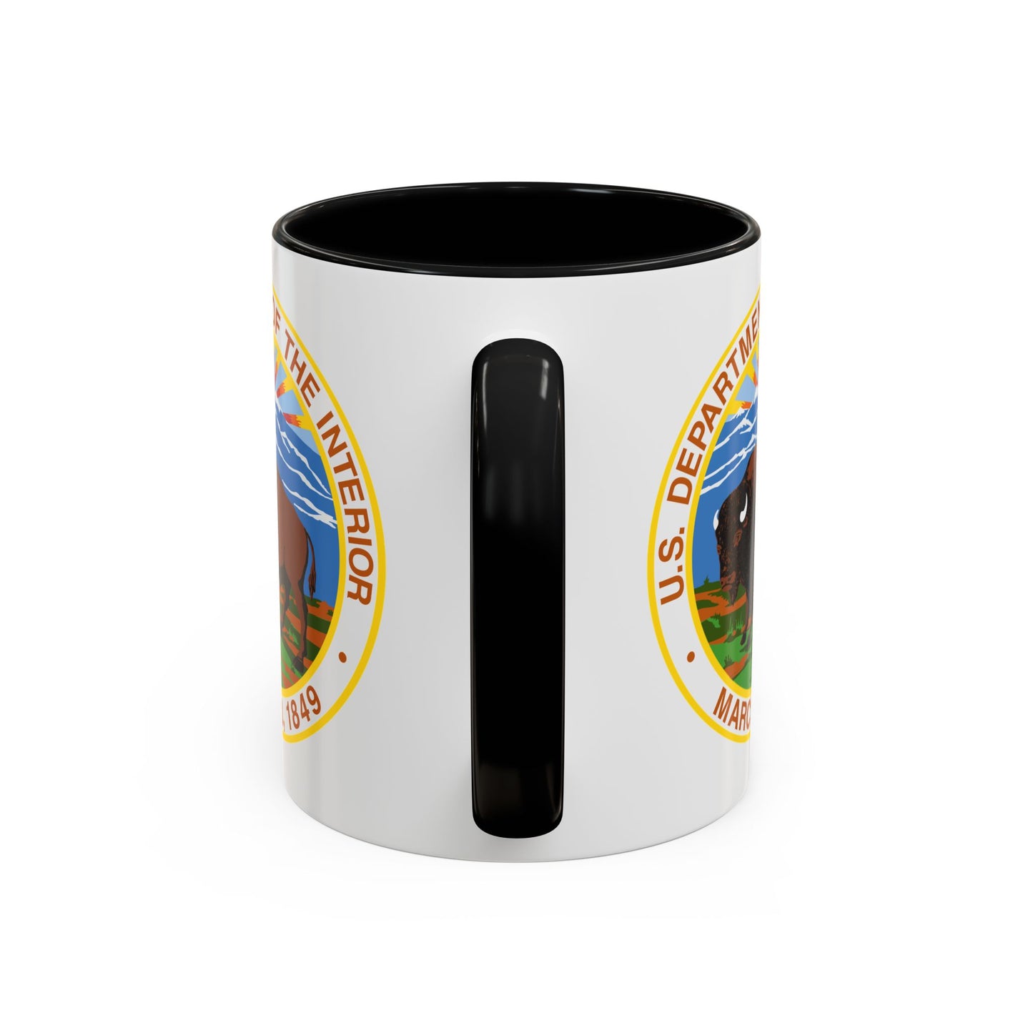 US Department of the Interior Seal Coffee Mug - Double Sided Print, Black Accent White Ceramic, 11oz by TheGlassyLass.com