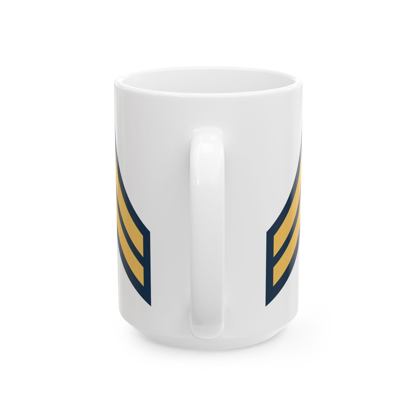 US Army Corporal (E-4) Stripes Coffee Mug - Double Sided Print, White Ceramic, 15oz by TheGlassyLass.com