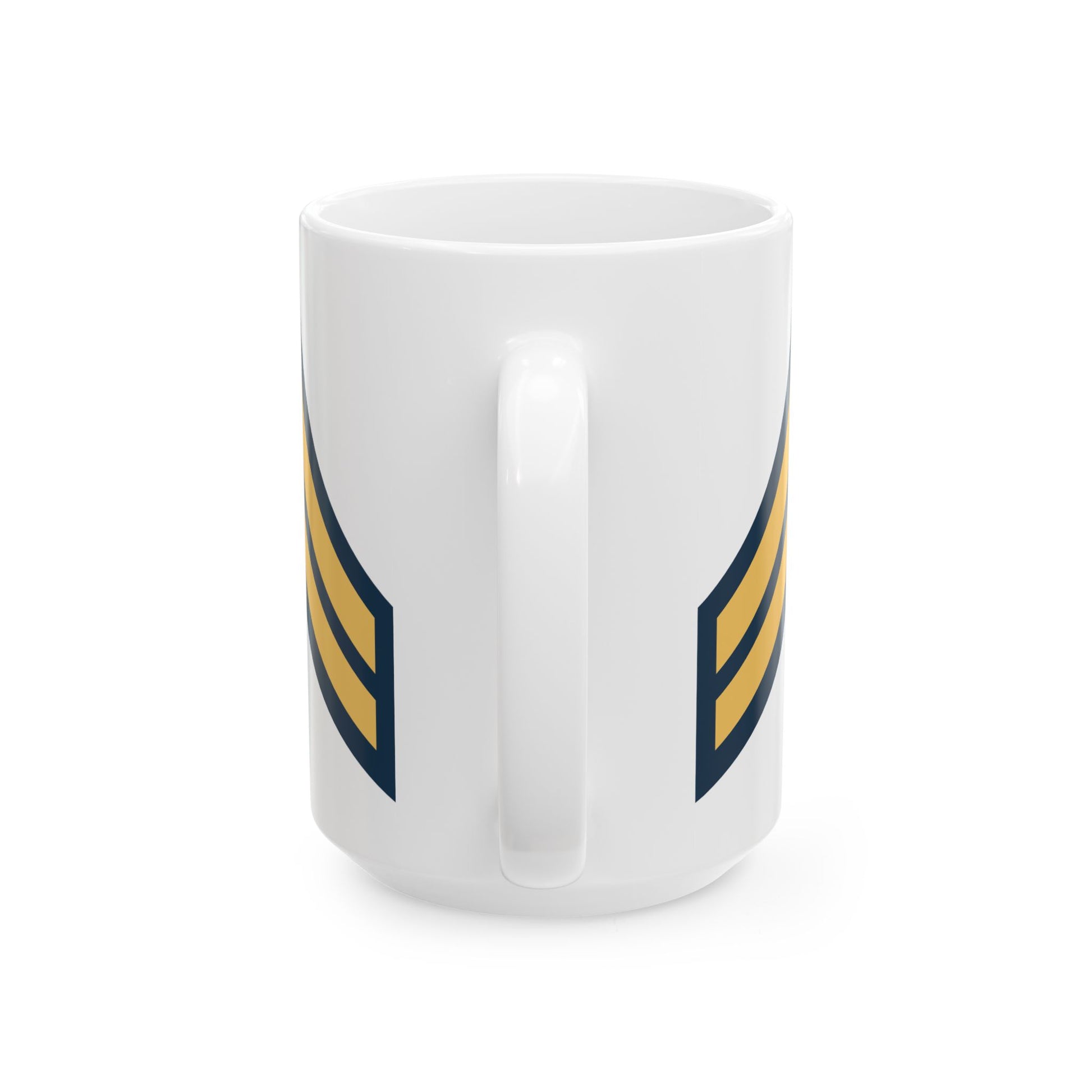 US Army Corporal (E-4) Stripes Coffee Mug - Double Sided Print, White Ceramic, 15oz by TheGlassyLass.com