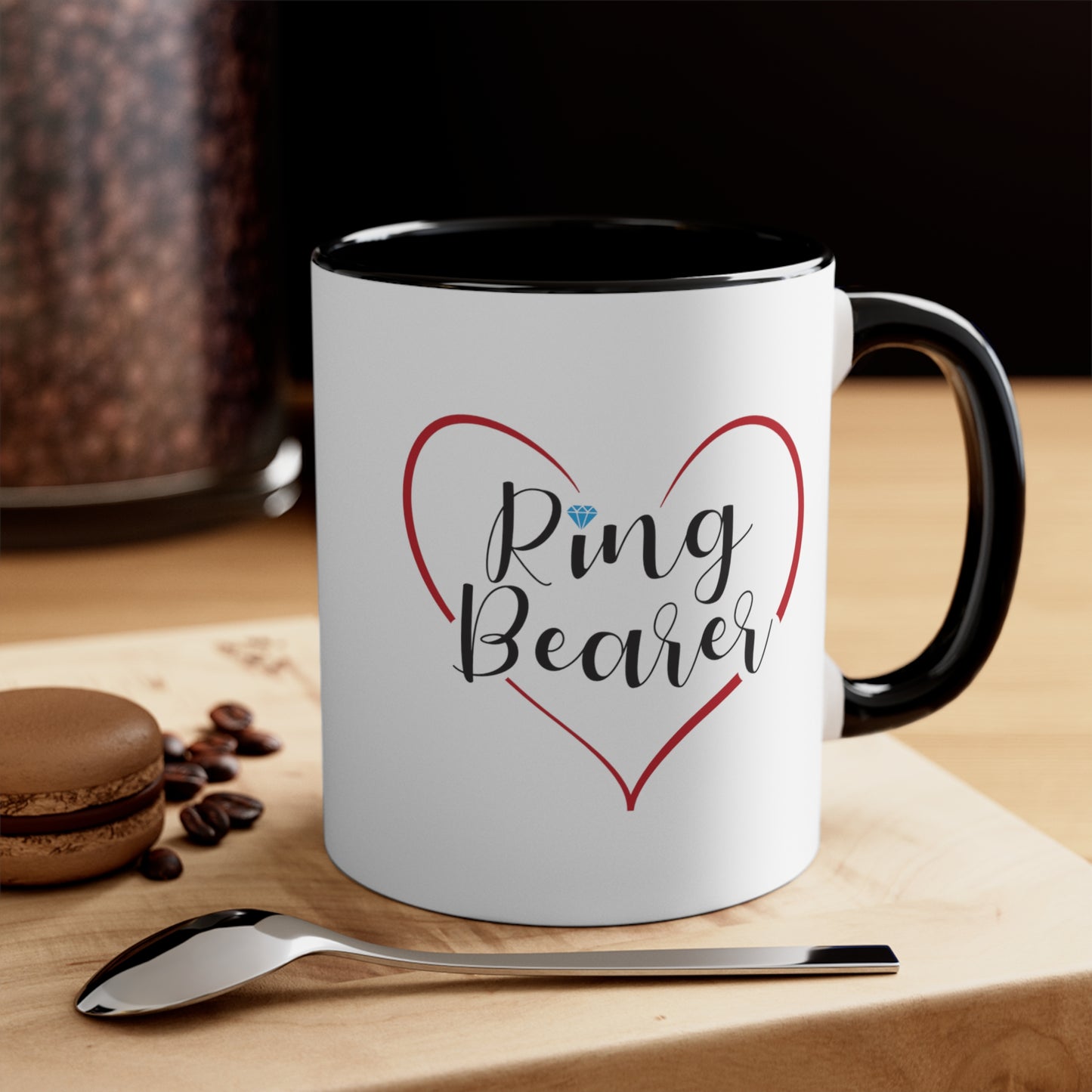 Ring Bearer Cocoa Mug - Double Sided Black Accent Ceramic 11oz by TheGlassyLass.com