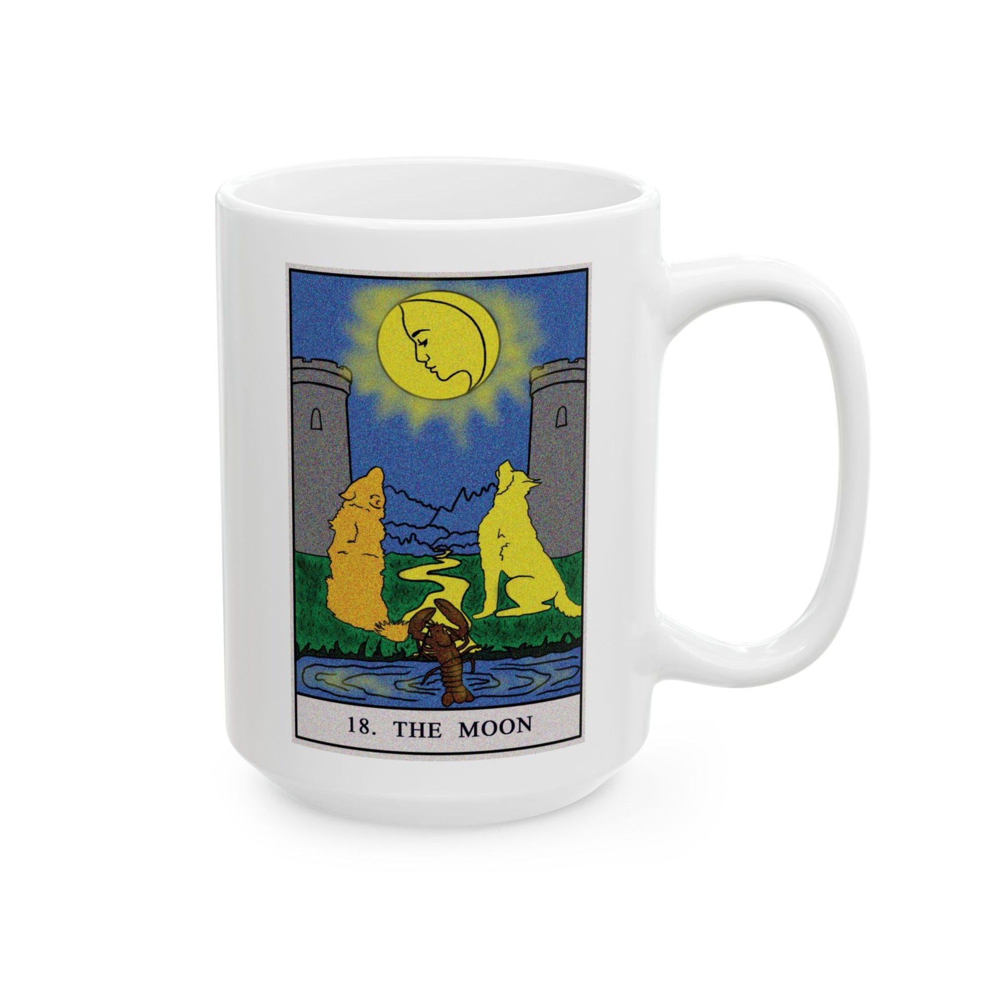 The Moon Tarot Card Coffee Mug - Double Sided White Ceramic 15oz by TheGlassyLass.com