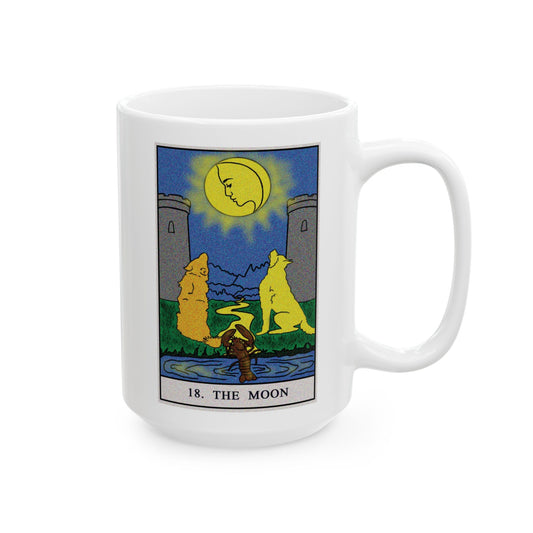 The Moon Tarot Card Coffee Mug - Double Sided White Ceramic 15oz by TheGlassyLass.com