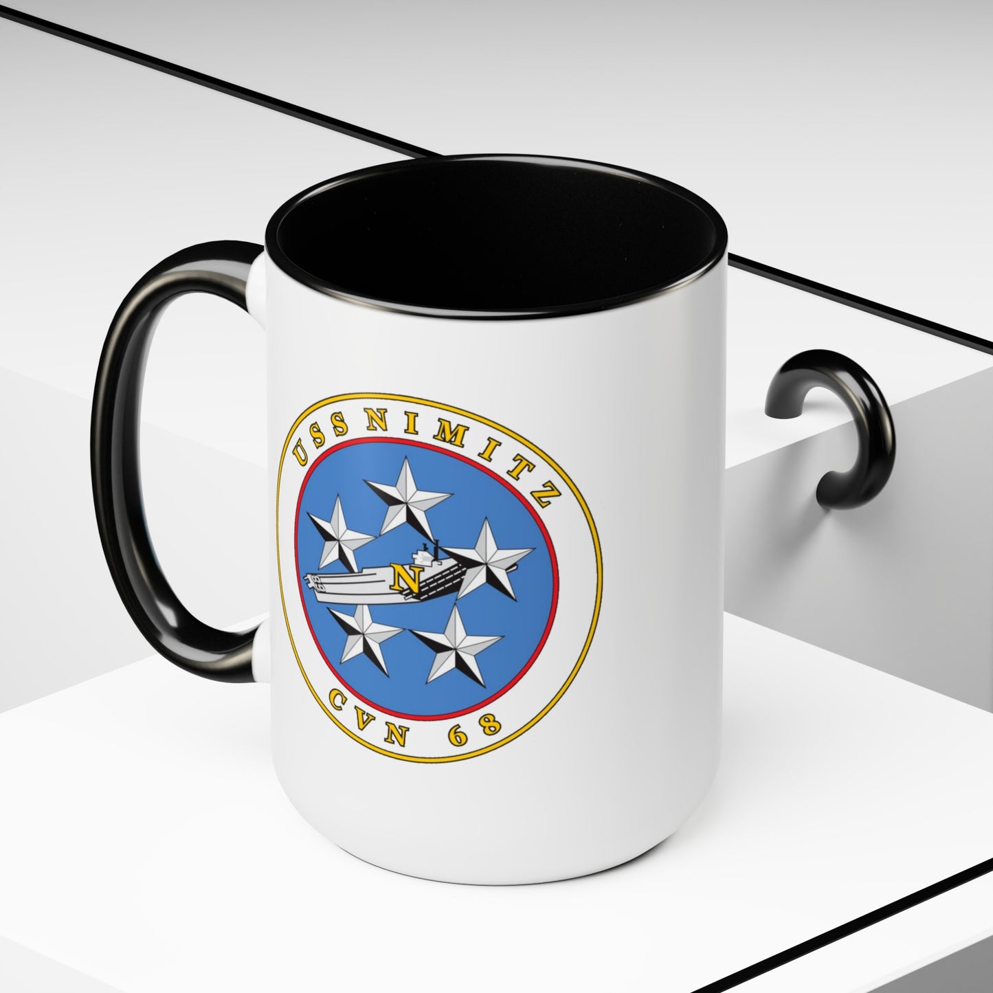 USS Nimitz Coffee Mug - Double Sided Black Accent White Ceramic 15oz by TheGlassyLass.com