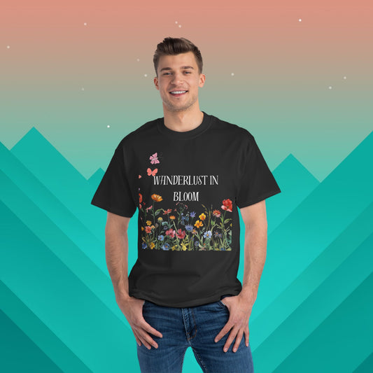 Wanderlust Flower Power T-Shirt: (Hanes Beefy-T 100% Preshrunk Cotton Custom Printed by TheGlassyLass.com