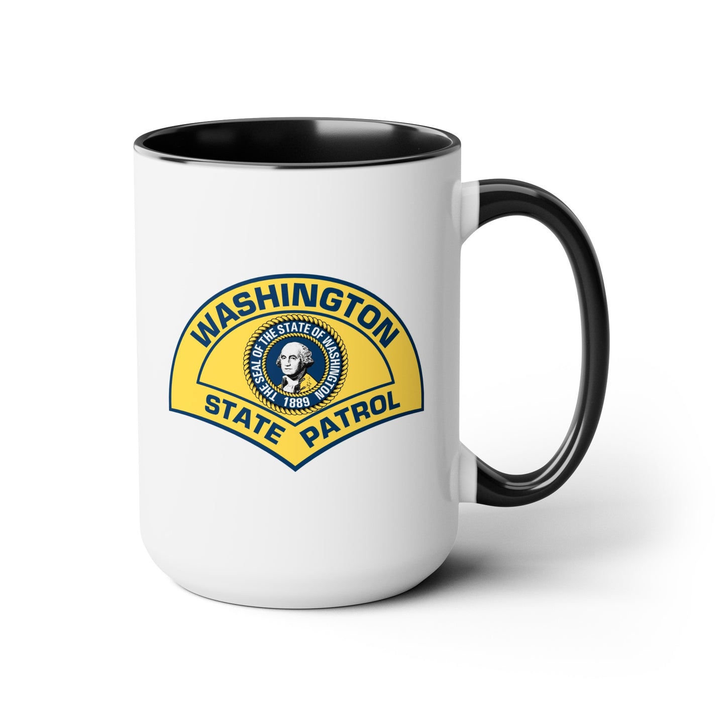 Washington State Patrol Coffee Mug - Double Sided Black Accent White Ceramic 15oz by TheGlassyLass.com