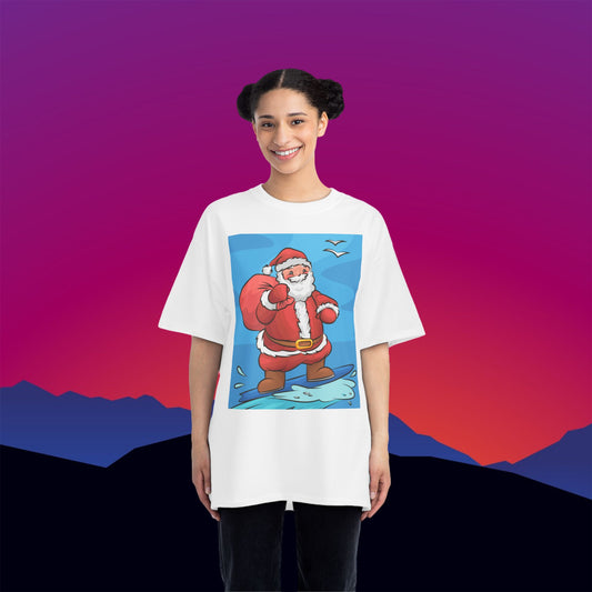 Surfing Santa in Australia Christmas T-Shirt: (Hanes Beefy-T 100% Preshrunk Cotton Custom Printed by TheGlassyLass.com