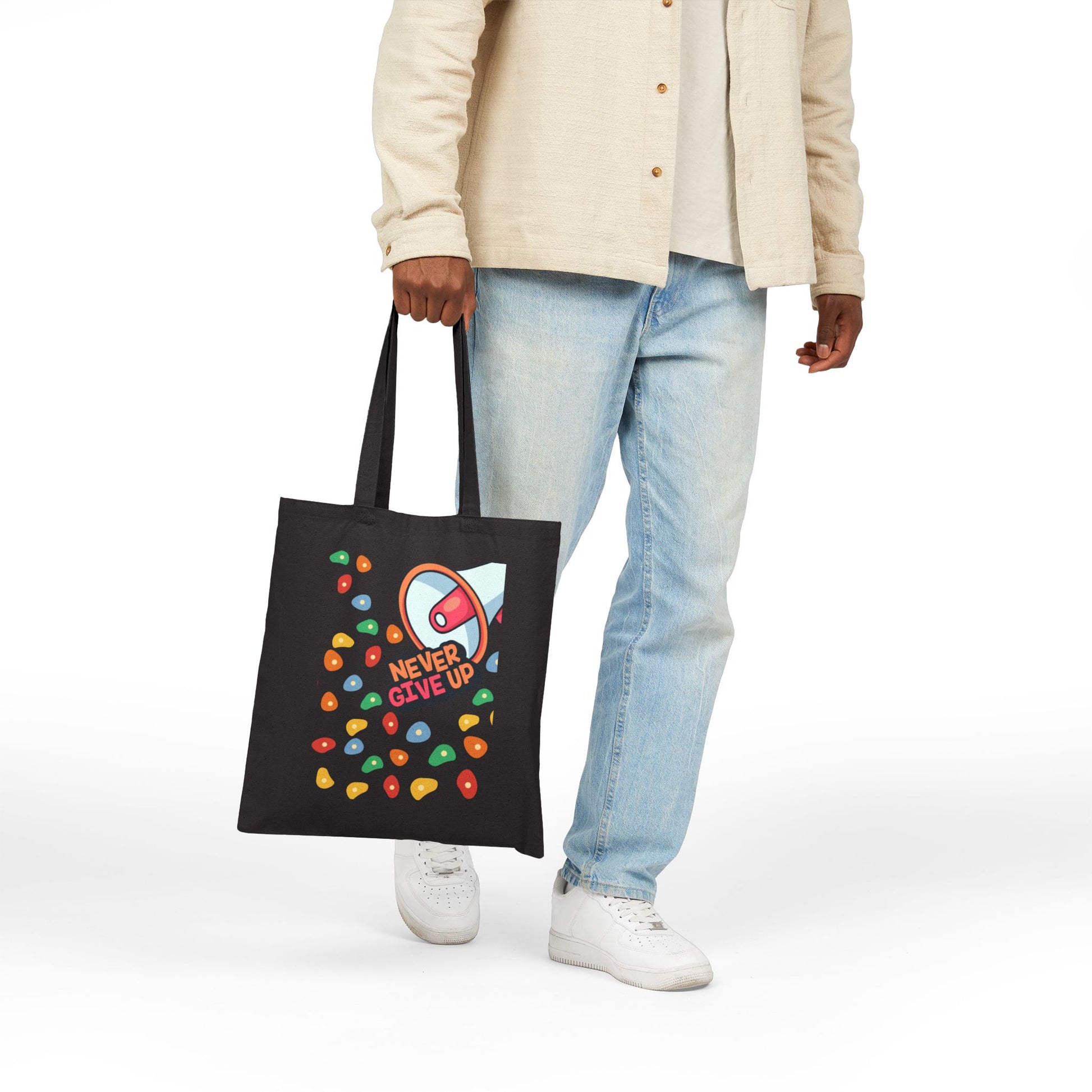 Never Give Up Logo Tote Bag - Heavyweight 100% Cotton Canvas by TheGlassyLass.com