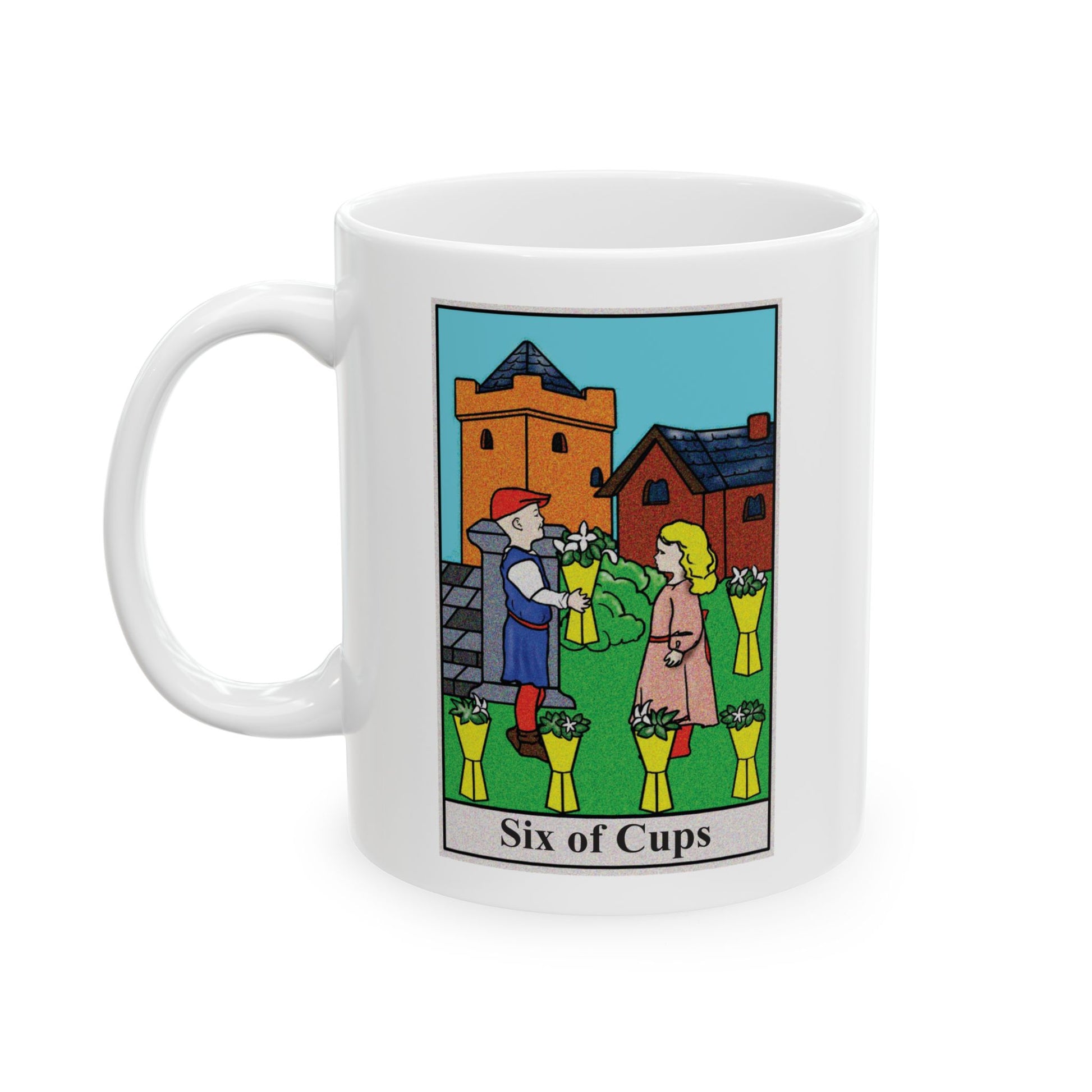 Six of Cups Tarot Card Coffee Mug - Double Sided Print, White Ceramic, 11oz by TheGlassyLass.com