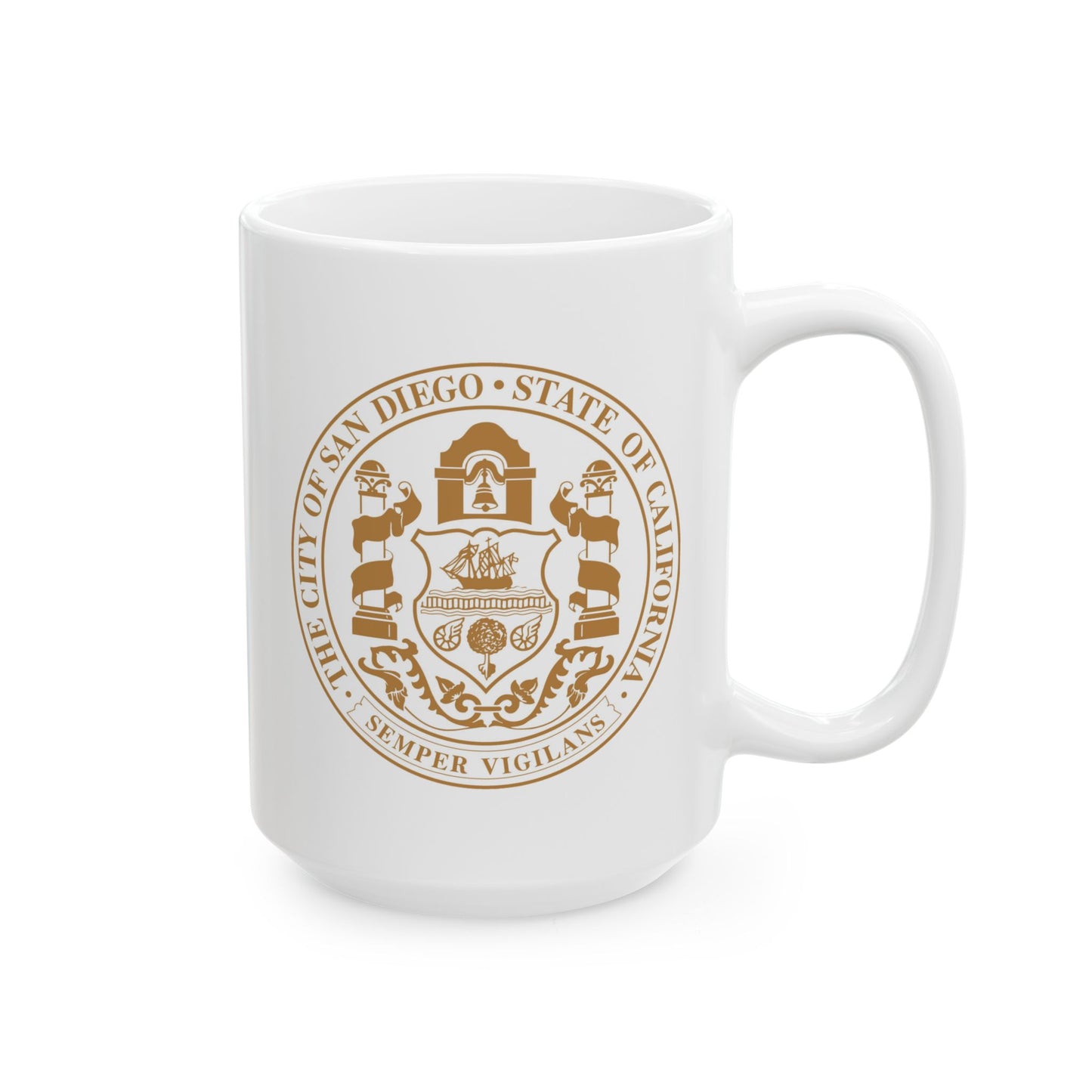 City of San Diego Seal Coffee Mug - Double Sided Print, White Ceramic, 15oz by TheGlassyLass.com