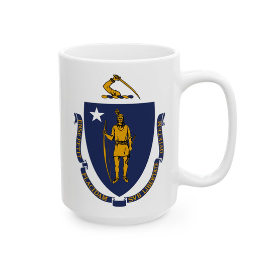 Commonwealth of Massachusetts State Flag - Double Sided White Ceramic Coffee Mug 15oz by TheGlassyLass.com