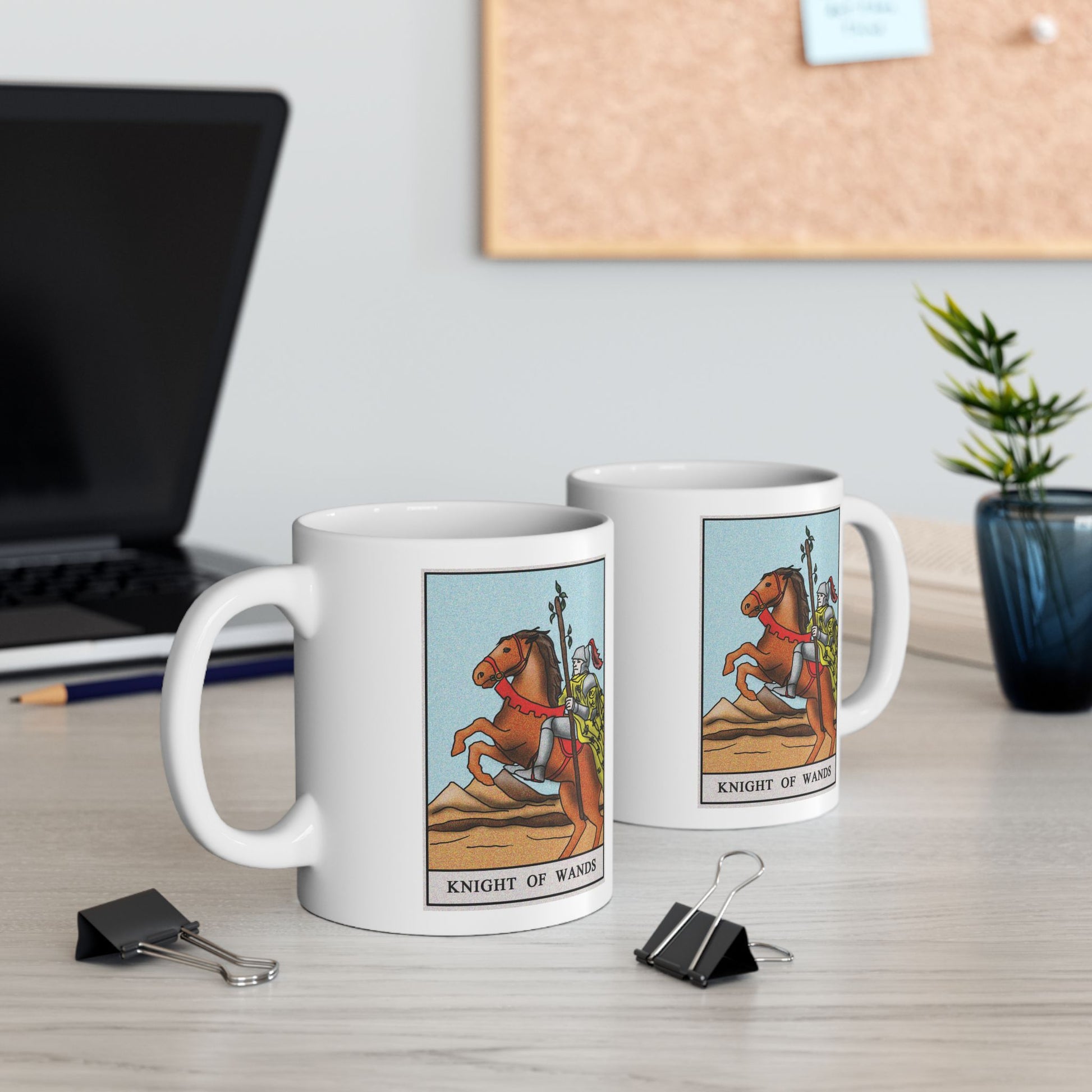 Knight of Wands of Wands Tarot Card Coffee Mug - Double Sided Print, White Ceramic, 11oz by TheGlassyLass.com