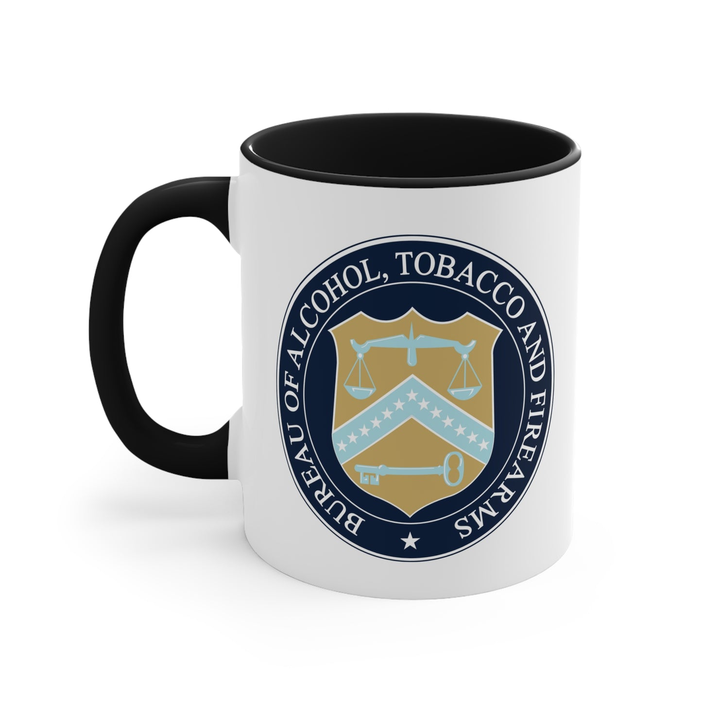 US ATF Seal Coffee Mug - Double Sided Black Accent White Ceramic 11oz by TheGlassyLass
