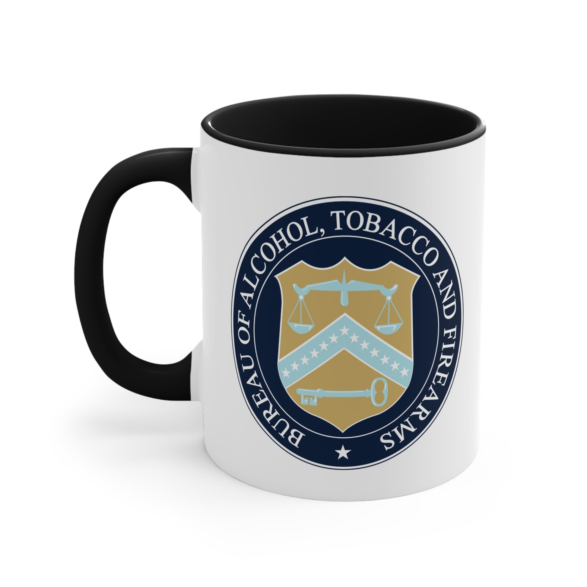 US ATF Seal Coffee Mug - Double Sided Black Accent White Ceramic 11oz by TheGlassyLass