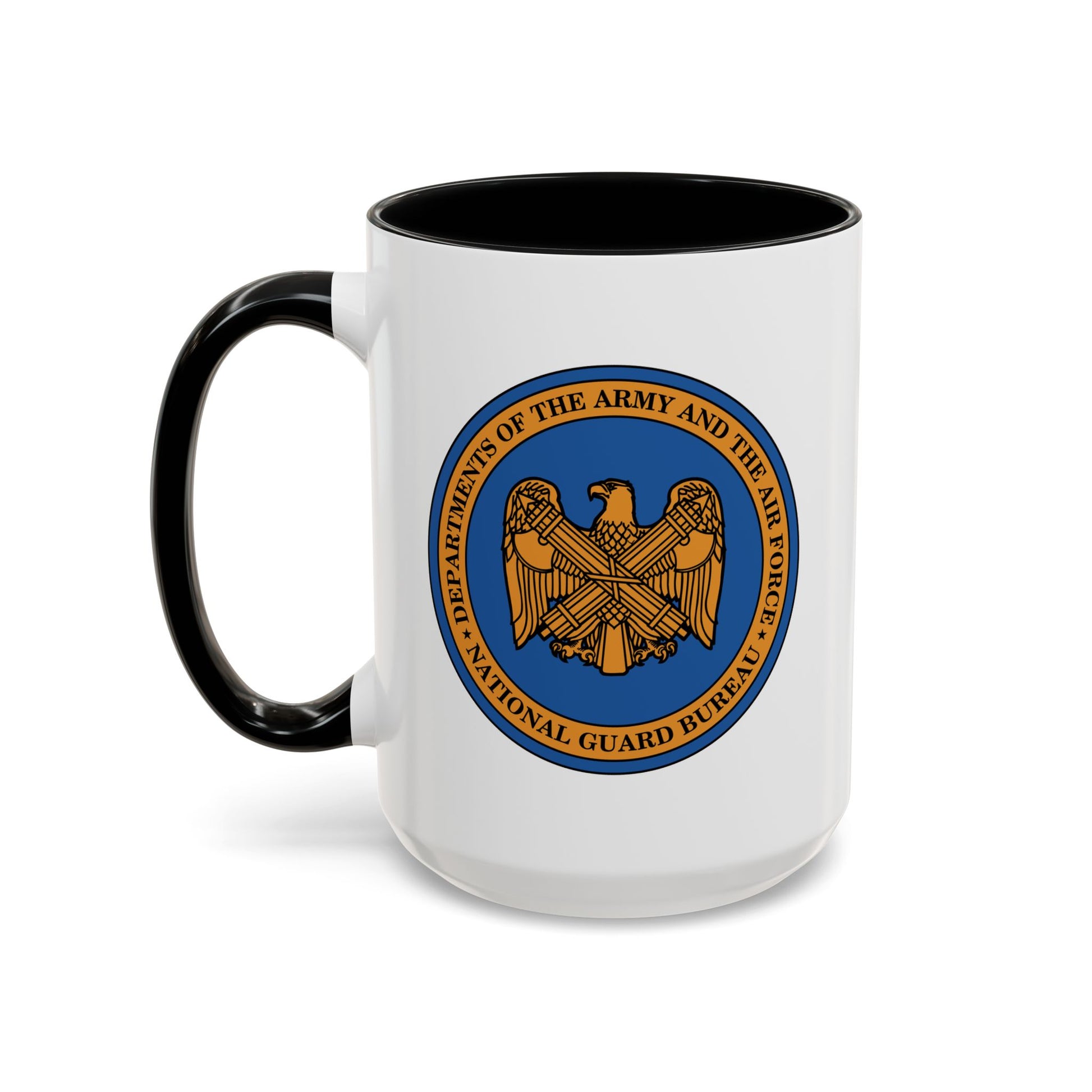 National Guard Bureau Seal Coffee Mug - Double Sided Print, Black Accent White Ceramic, 15oz by TheGlassyLass.com