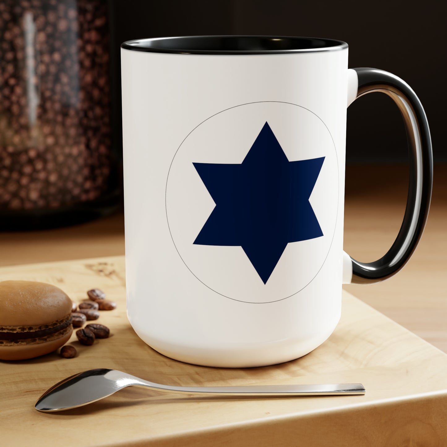 Israeli Air Force Roundel Coffee Mug - Double Sided Black Accent Ceramic 15oz - by TheGlassyLass.com