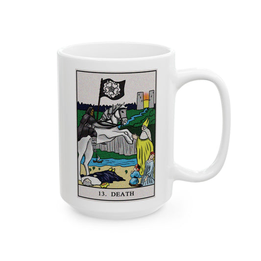 Death Tarot Card Coffee Mug - Double Sided White Ceramic 15oz by TheGlassyLass.com