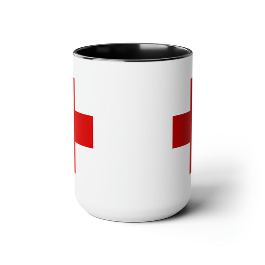 Red Cross Coffee Mug - Double Sided Black Accent White Ceramic 15oz by TheGlassyLass.com