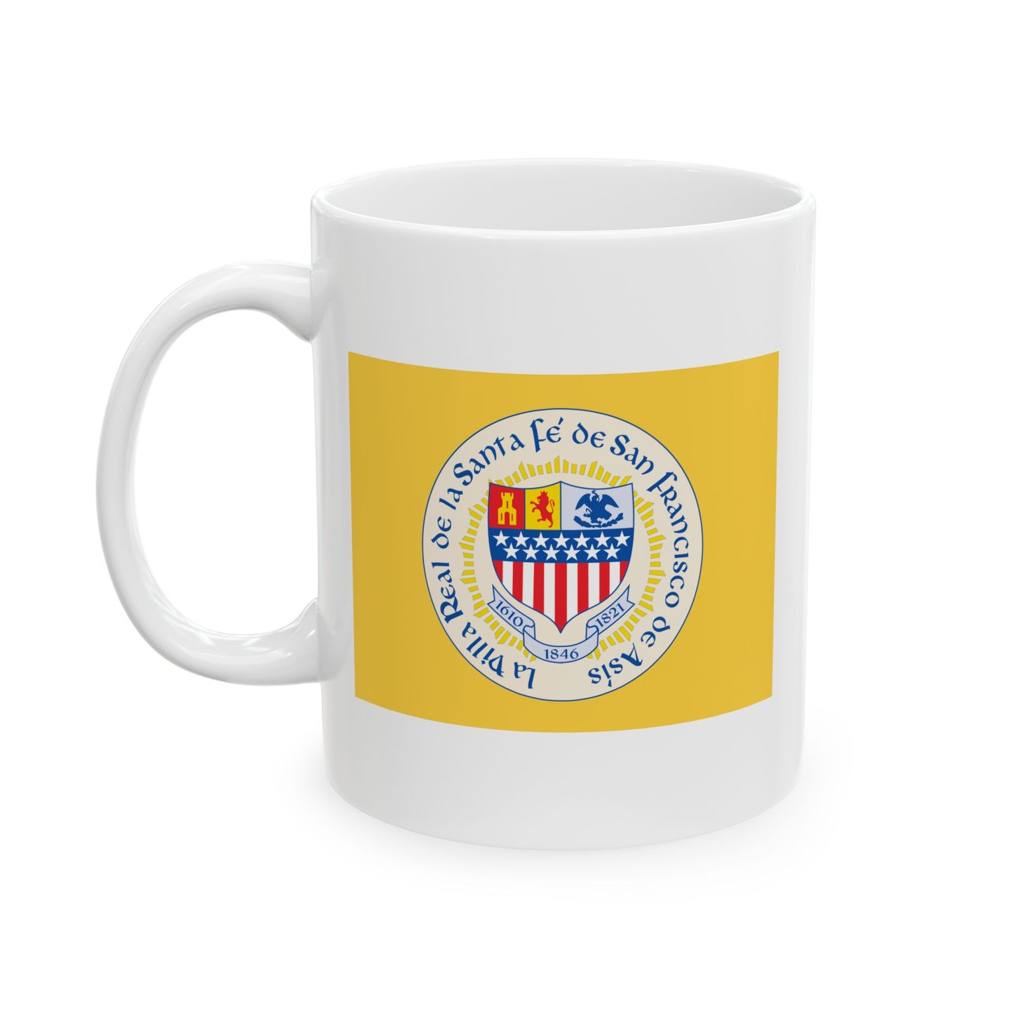 Santa Fe New Mexico Flag Coffee Mug - Double Sided Print, White Ceramic, 11oz by TheGlassyLass