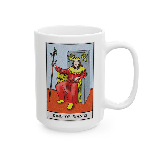 King of Wands Tarot Card Coffee Mug - Double Sided White Ceramic 15oz by TheGlassyLass.com
