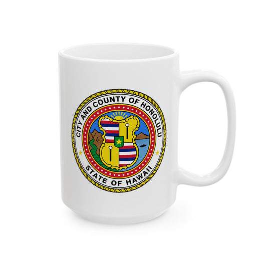 Honolulu City / County Seal Coffee Mug - Double Sided Print, White Ceramic, 15oz by TheGlassyLass.com
