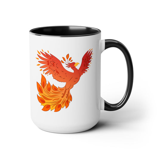 Phoenix Rising Coffee Mugs - Double Sided Black Accent White Ceramic 15oz by TheGlassyLass.com