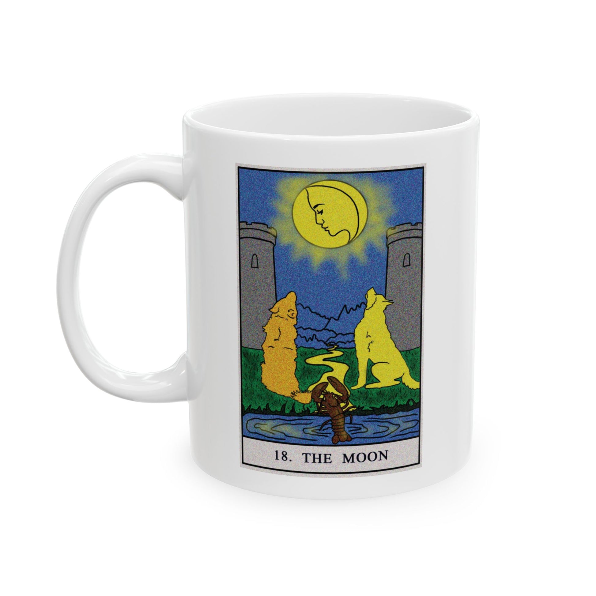 The Moon Tarot Card Coffee Mug - Double Sided Print, White Ceramic, 11oz by TheGlassyLass.com
