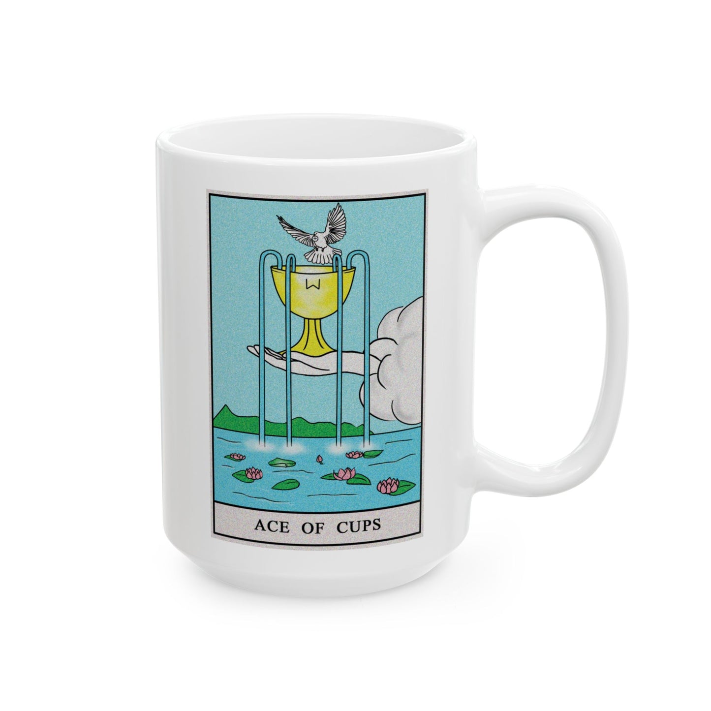 Ace of Cups Tarot Card Coffee Mug - Double Sided White Ceramic 15oz by TheGlassyLass