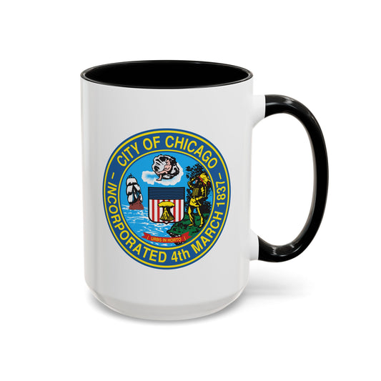 City of Chicago Seal Coffee Mug - Double Sided Print, Black Accent White Ceramic, 15oz by TheGlassyLass.com