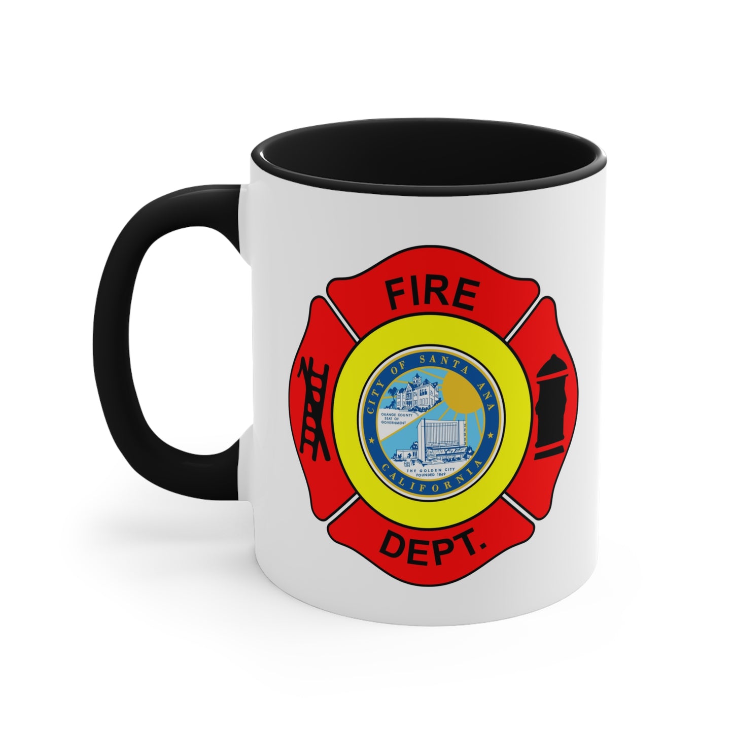 Santa Ana Fire Department Coffee Mug - Double Sided Black Accent White Ceramic 11oz by TheGlassyLass.com