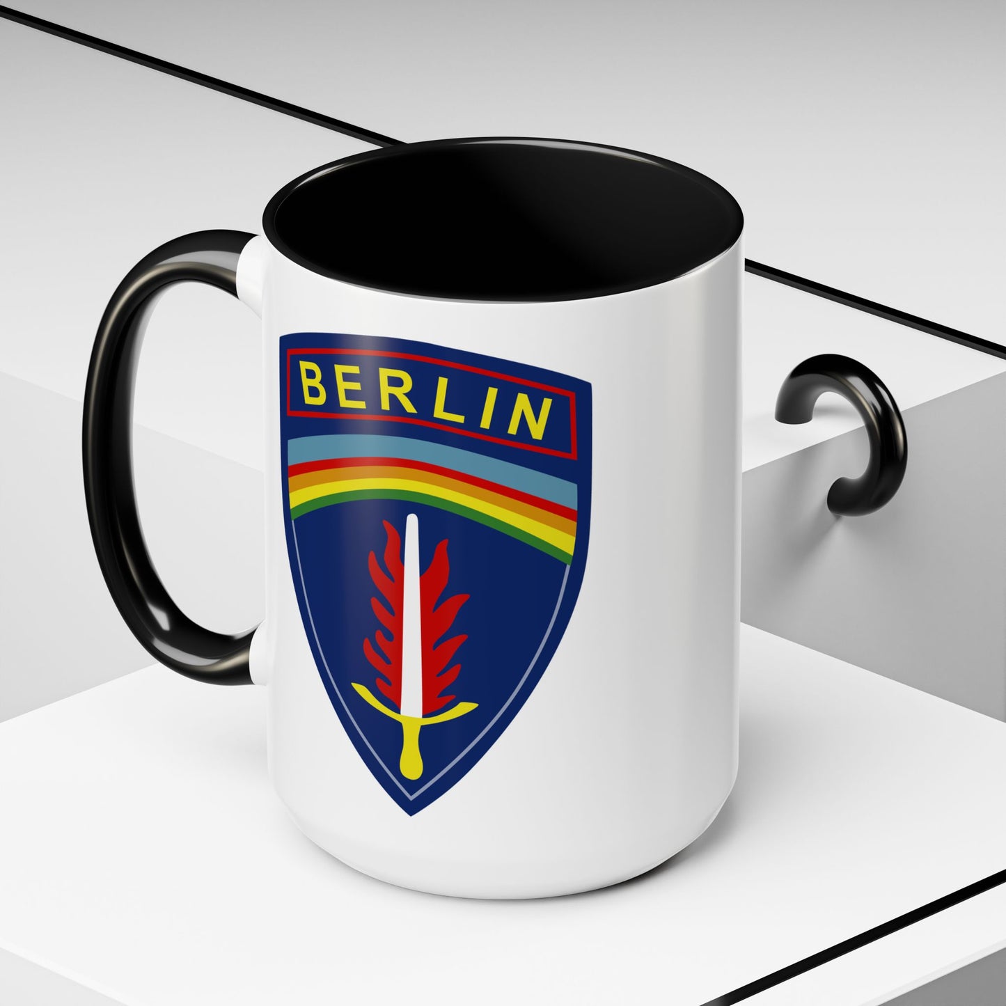 US Army Berlin Brigade Insignia - Double Sided Black Accent White Ceramic Coffee Mug 15oz by TheGlassyLass.com