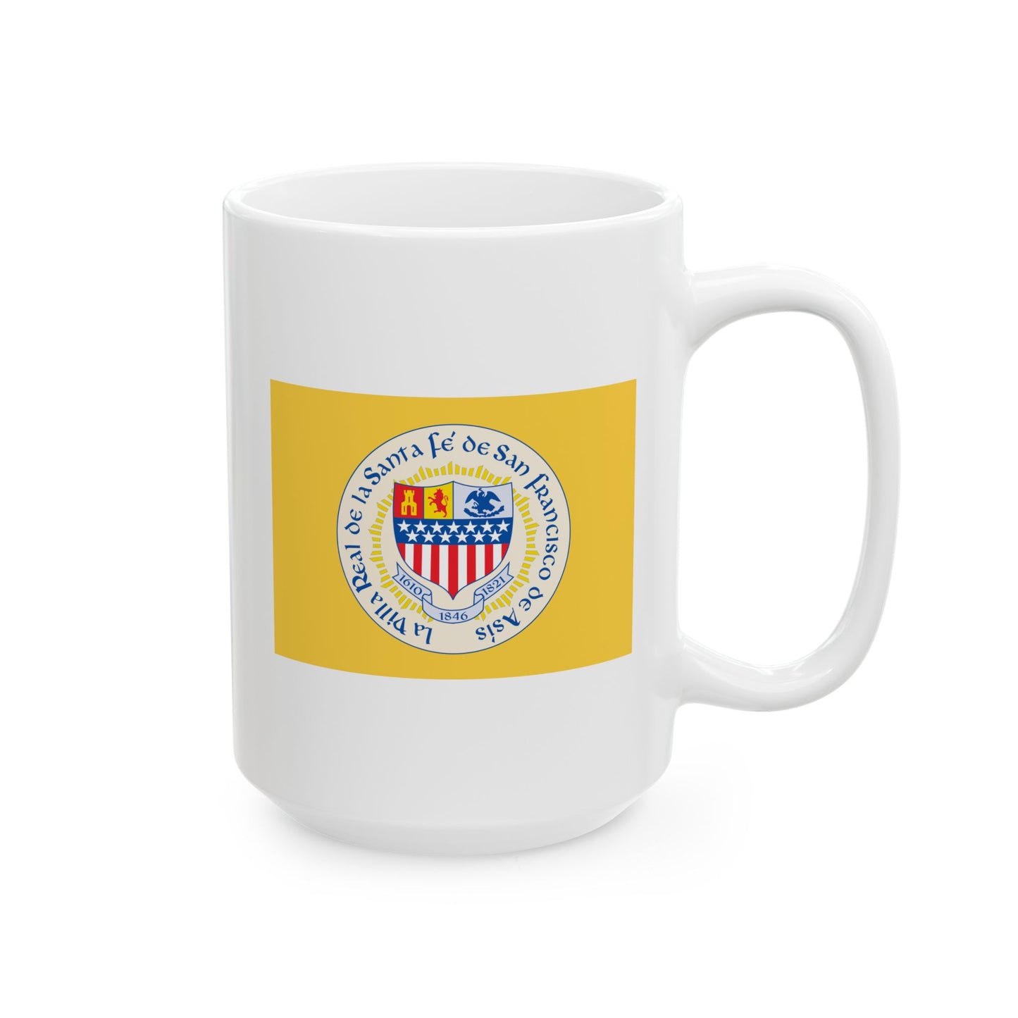 Santa Fe New Mexico Flag Coffee Mug - Double Sided Print, White Ceramic, 15oz by TheGlassyLass